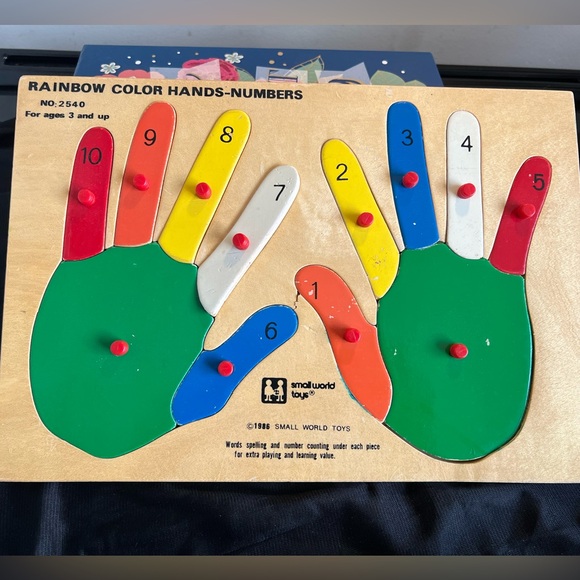 Small World Toys 1986 Rainbow Hands Numbers learning game, wooden ,tiny flaw - Picture 2 of 6